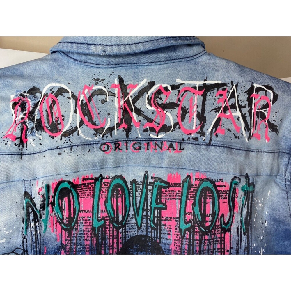 Rockstar Original natural selection project custom graphic denim jacket sz Large